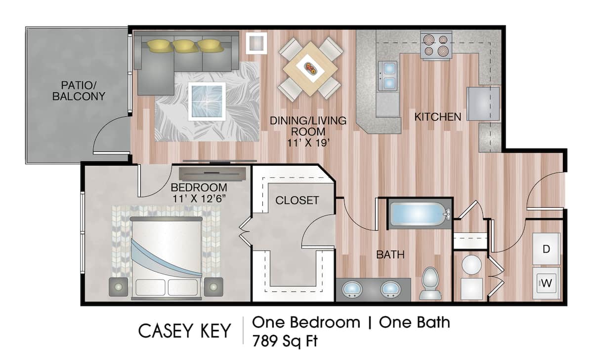 Floorplan diagram for Casey Key, showing 1 bedroom
