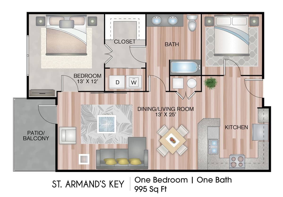 Floorplan diagram for St. Armand's Key with Den, showing 1 bedroom