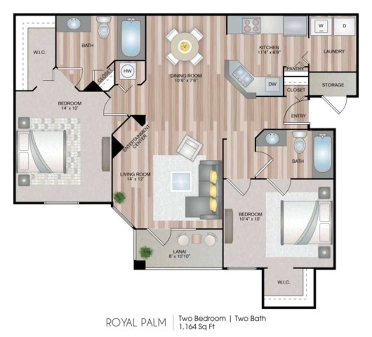 Floorplan diagram for Royal Palm, showing 2 bedroom