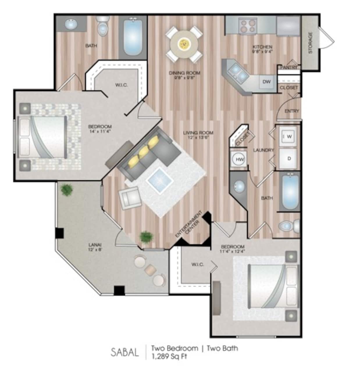 Floorplan diagram for Sabal, showing 2 bedroom