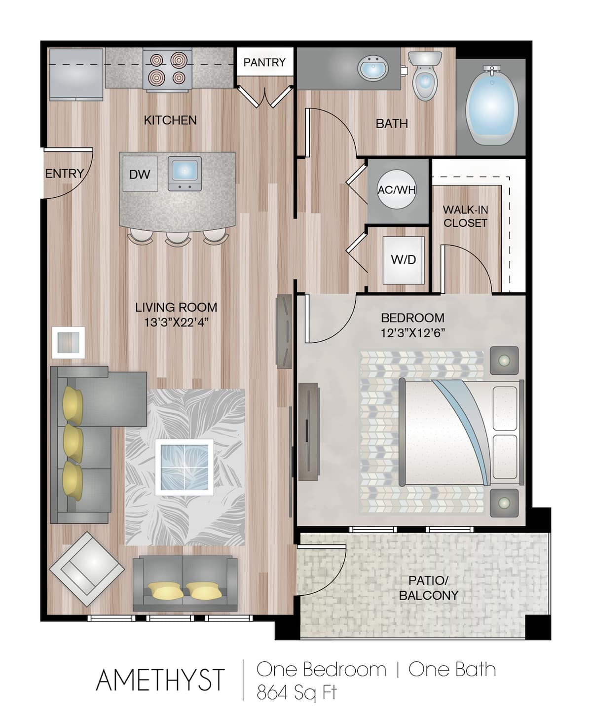 Floorplan diagram for Amethyst, showing 1 bedroom