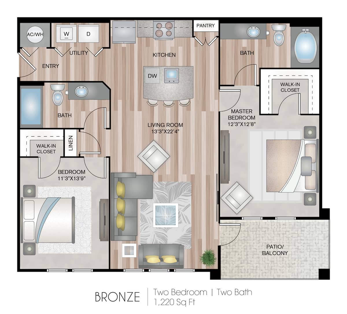 Floorplan diagram for Bronze, showing 2 bedroom