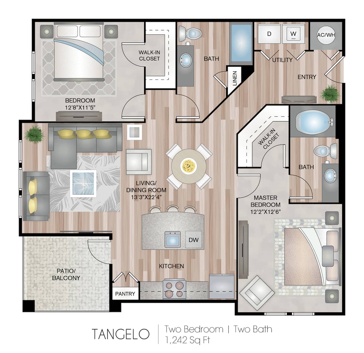 Floorplan diagram for Tangelo, showing 2 bedroom