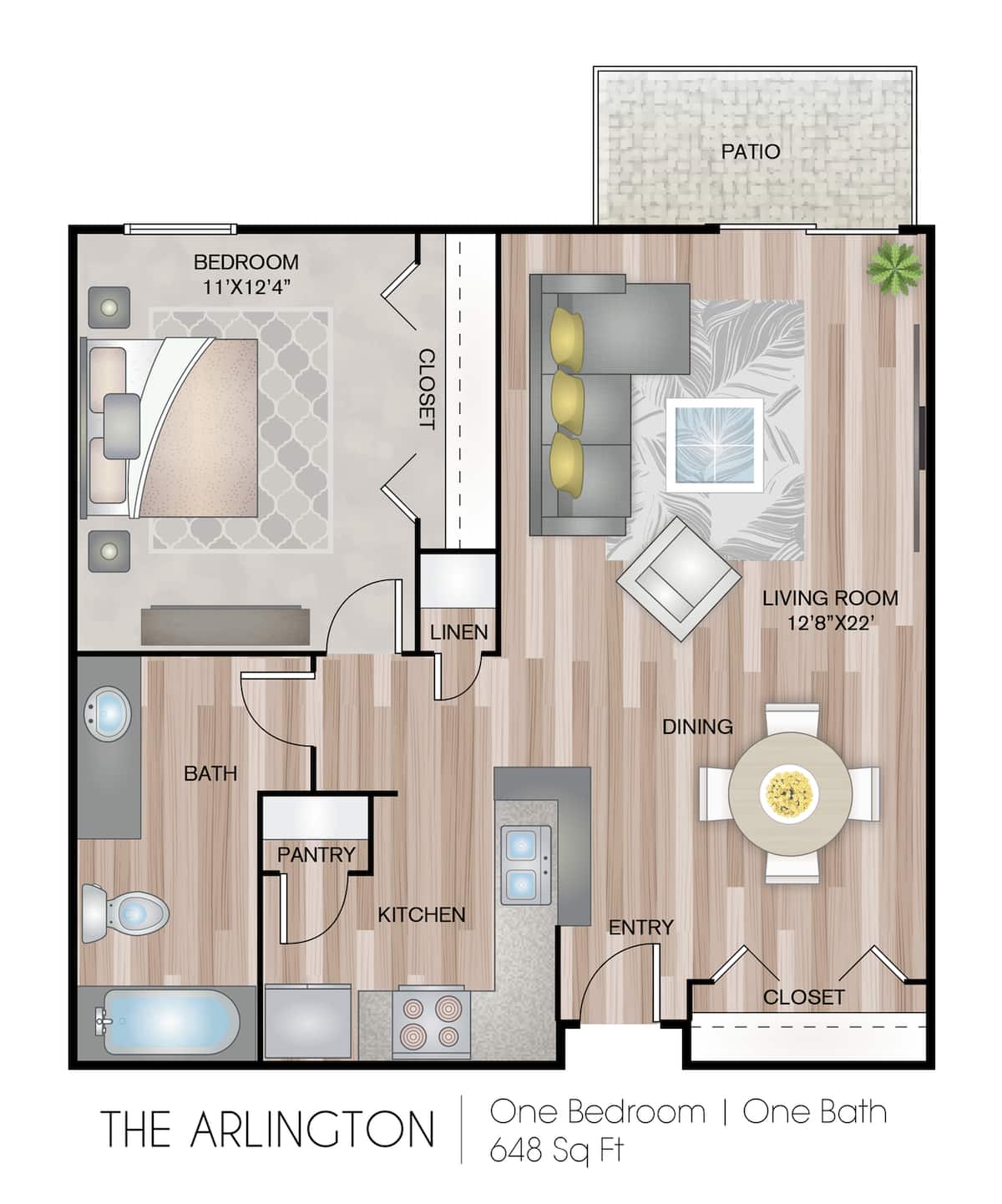 Floorplan diagram for The Arlington, showing 1 bedroom