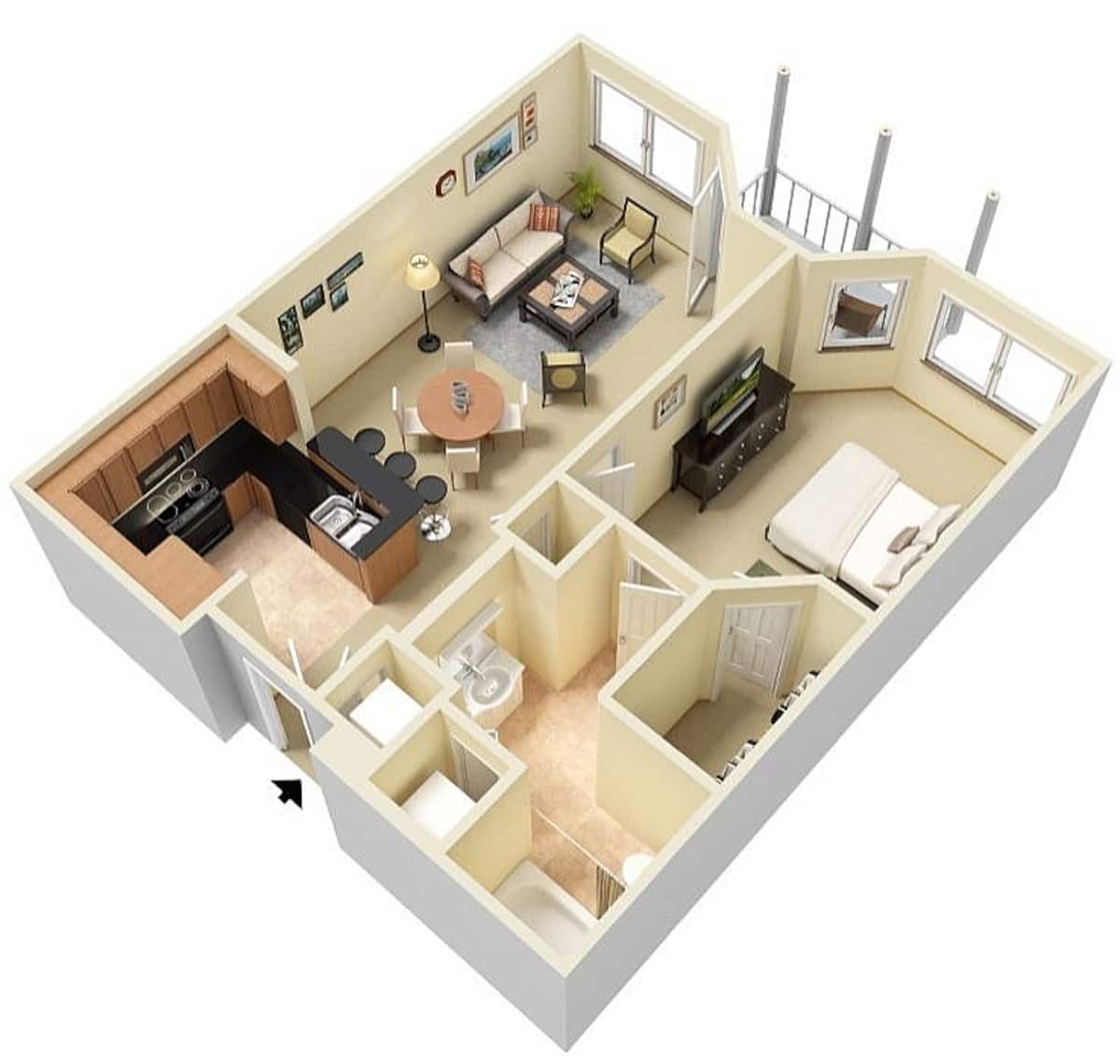 Floorplan diagram for Azure, showing 1 bedroom