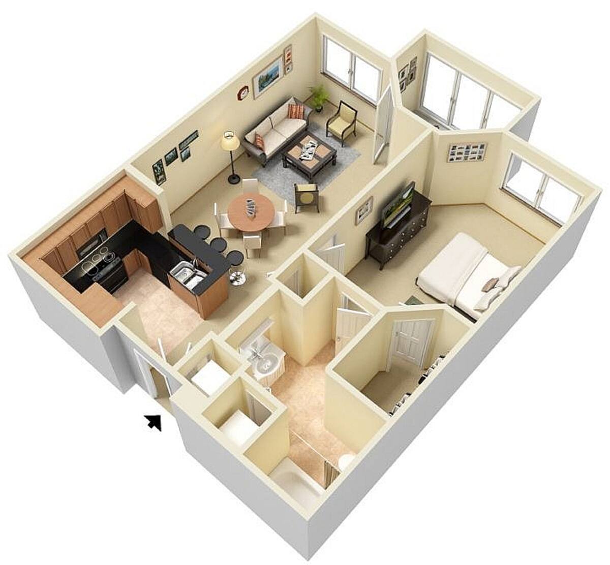 Floorplan diagram for Azure with Sunroom, showing 1 bedroom
