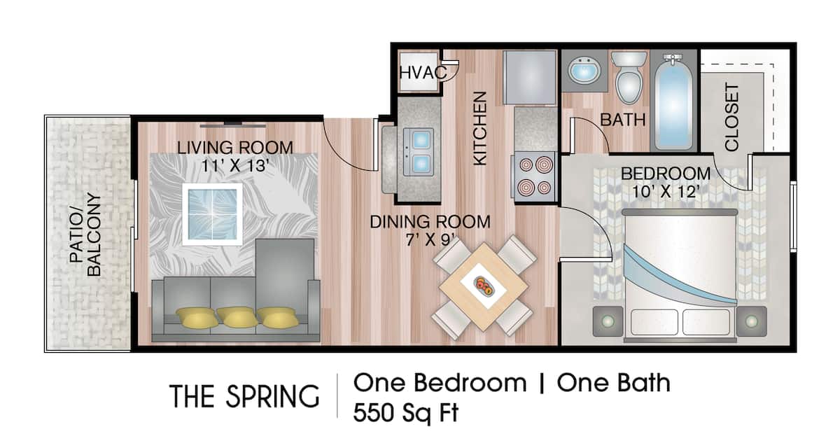 Floorplan diagram for The Spring, showing 1 bedroom