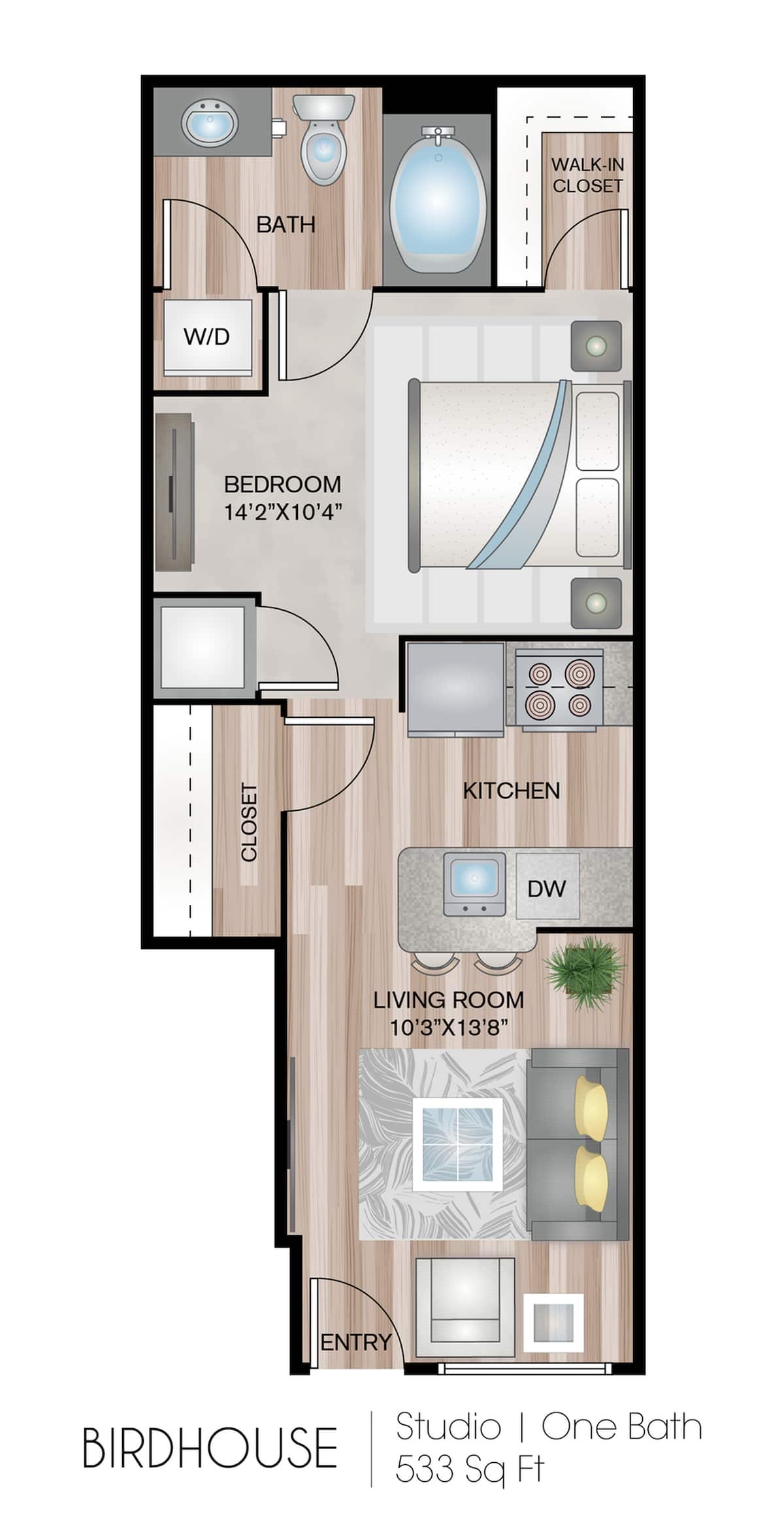 Floorplan diagram for Birdhouse, showing Studio