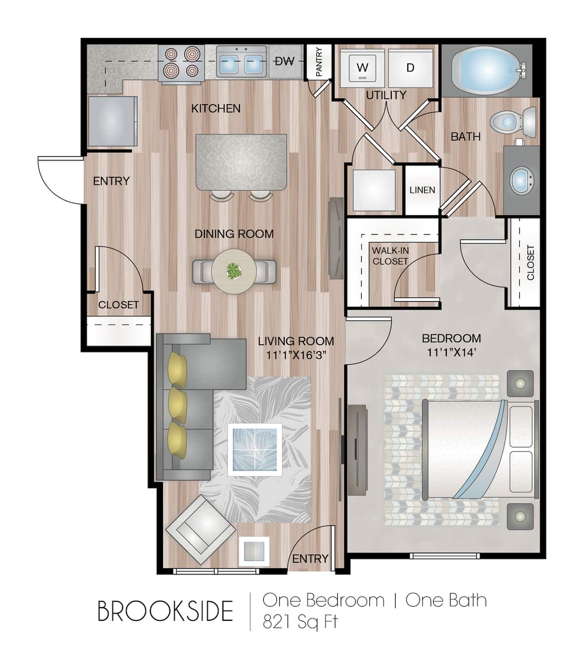 Floorplan diagram for Brookside, showing 1 bedroom