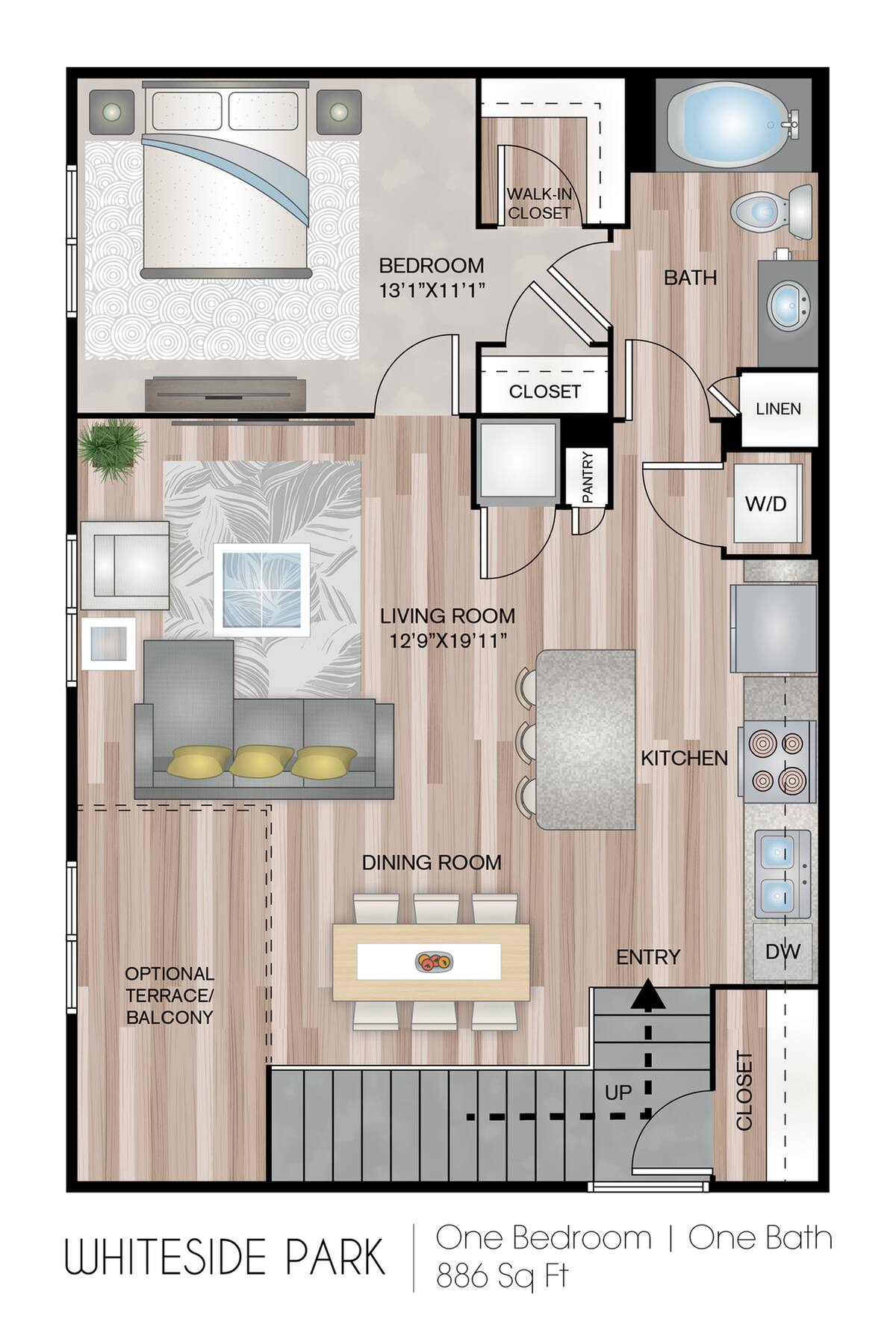 Floorplan diagram for Whiteside Park, showing 1 bedroom