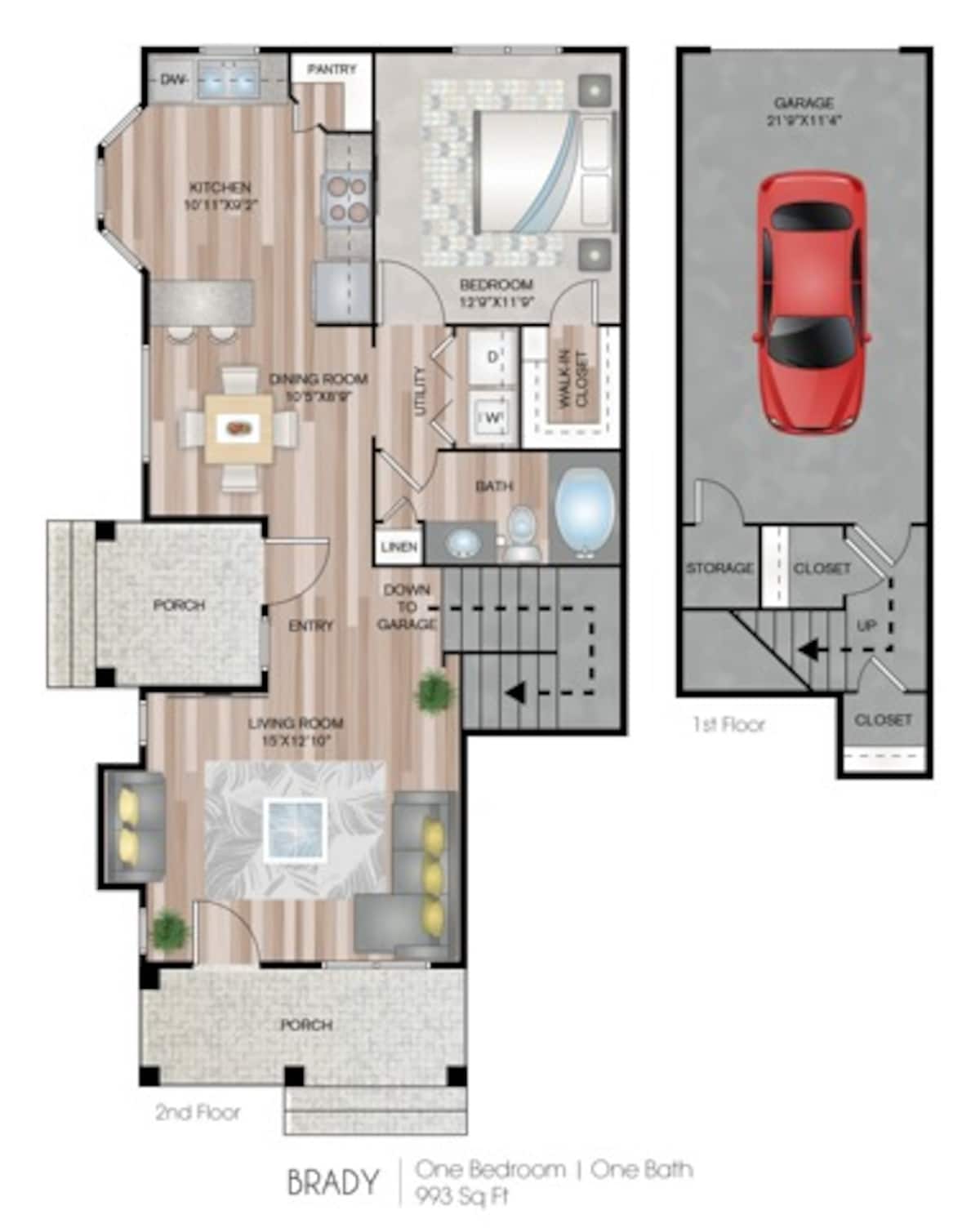 Floorplan diagram for Brady, showing 1 bedroom