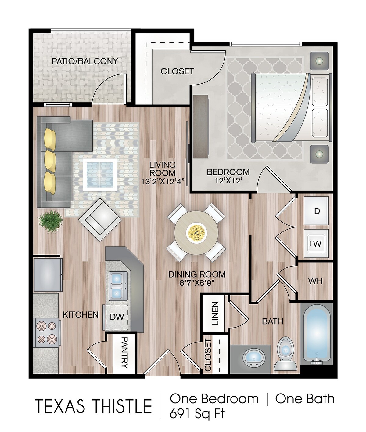 Diagrama del plano para Texas Thistle – Premium Plus Upgrade, que muestra 1 recámara