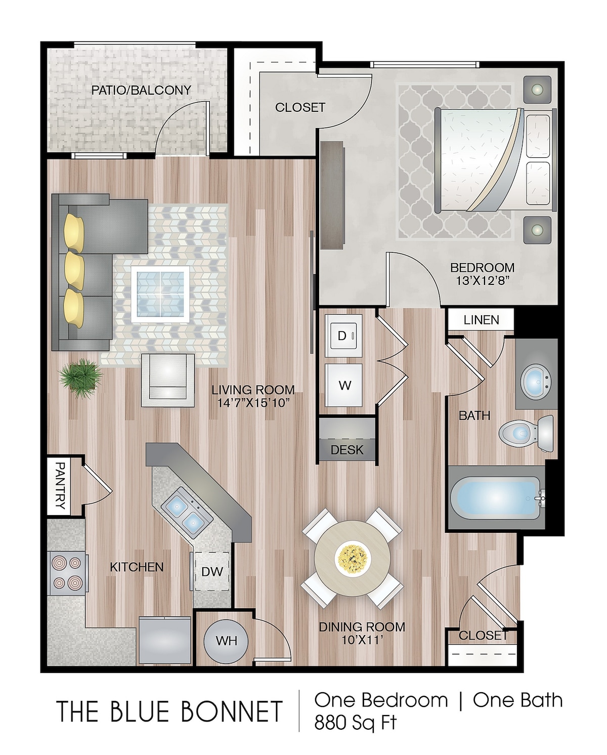 Floorplan diagram for The Blue Bonnet - Premium Plus Upgrade, showing 1 bedroom