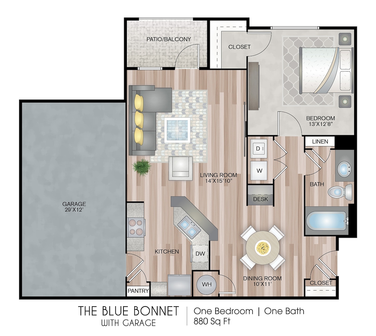 Floorplan diagram for The Blue Bonnet with Garage - Premium Plus Upgrade, showing 1 bedroom