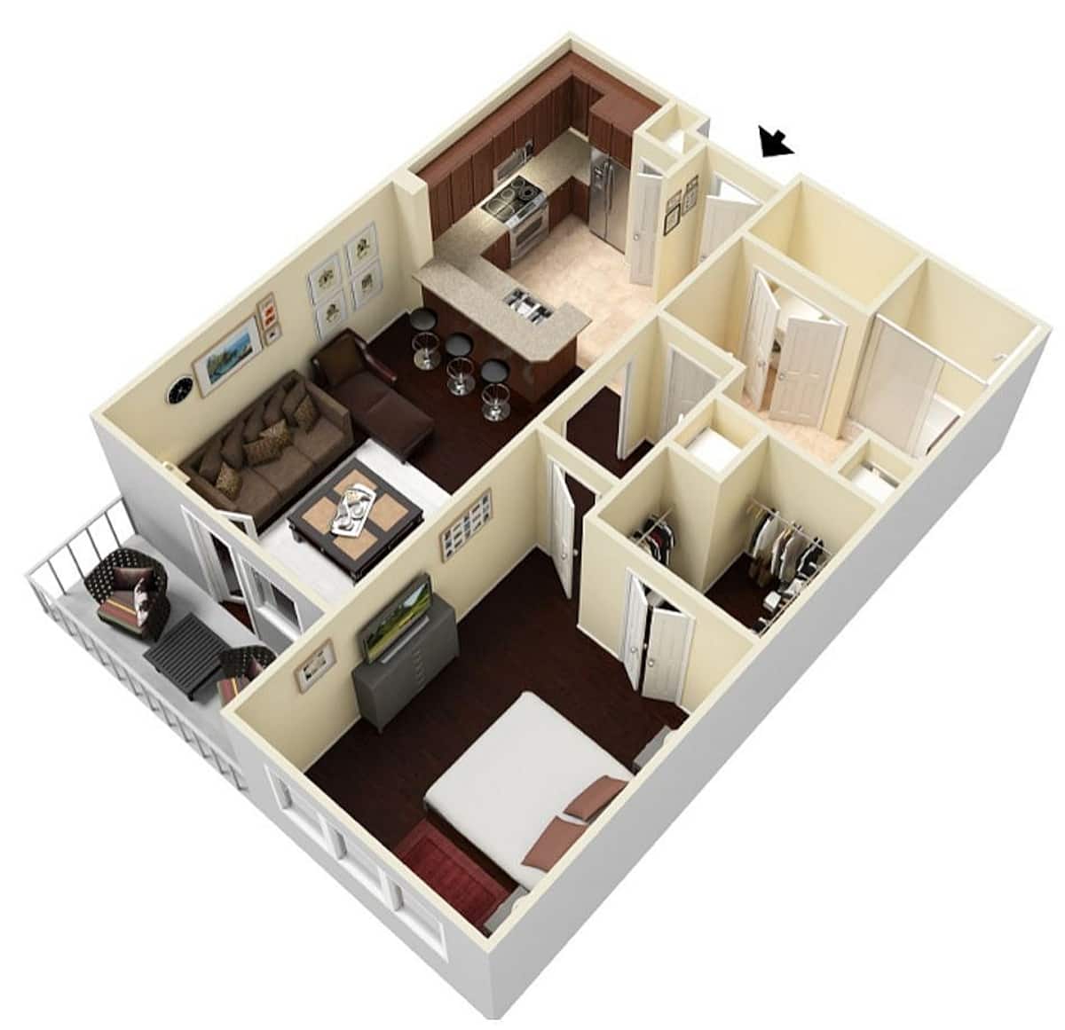Floorplan diagram for Bellaire I Midrise, showing 1 bedroom