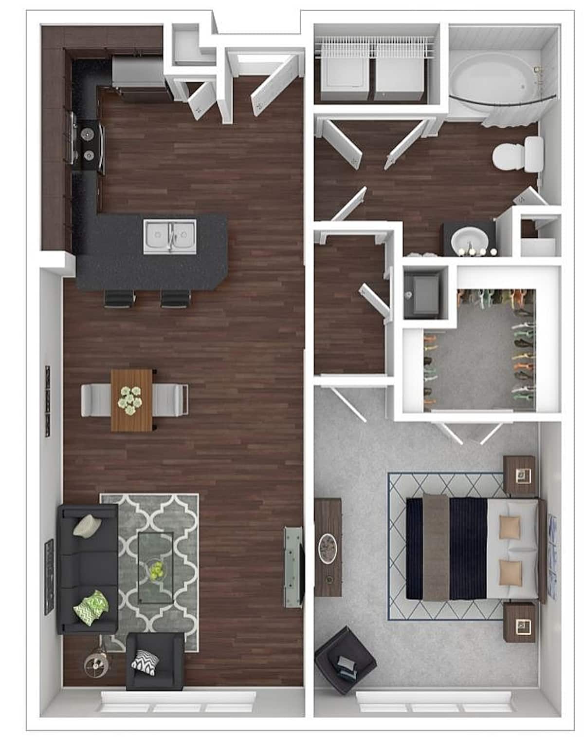 Floorplan diagram for Bellaire II Midrise, showing 1 bedroom