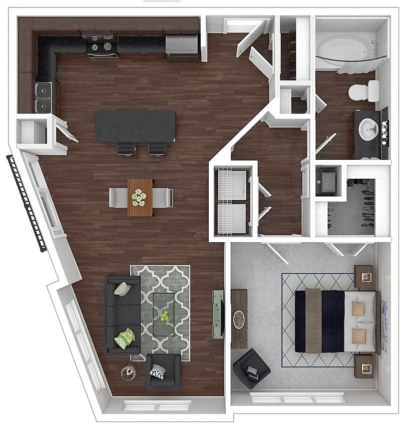 Diagrama del plano para Inwood III Midrise, que muestra 1 recámara