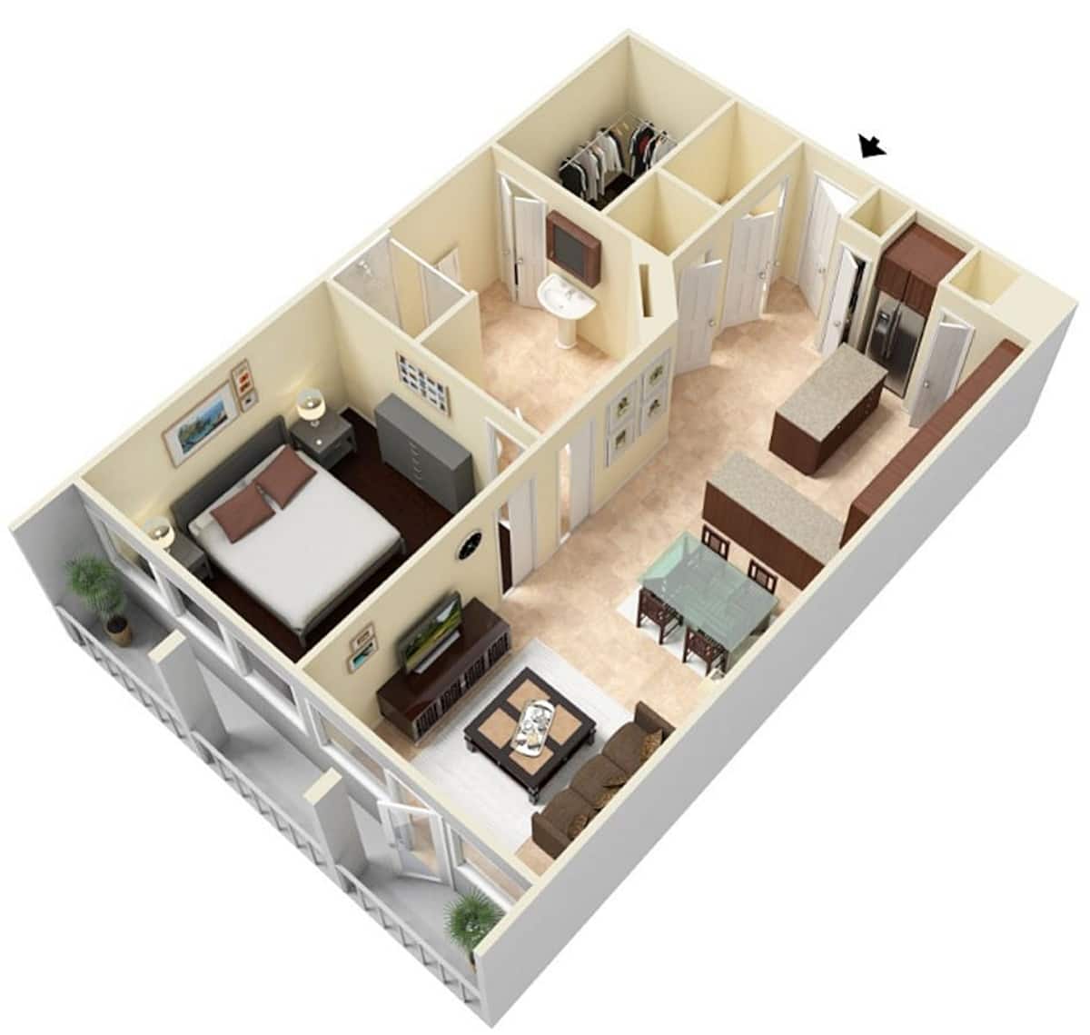 Floorplan diagram for Sabine Tower, showing 1 bedroom