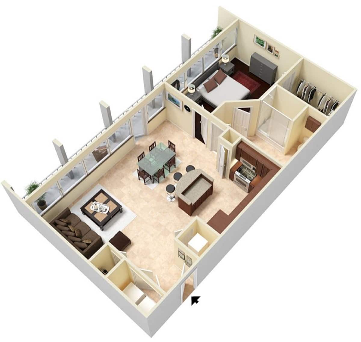 Floorplan diagram for Bering Tower, showing 1 bedroom