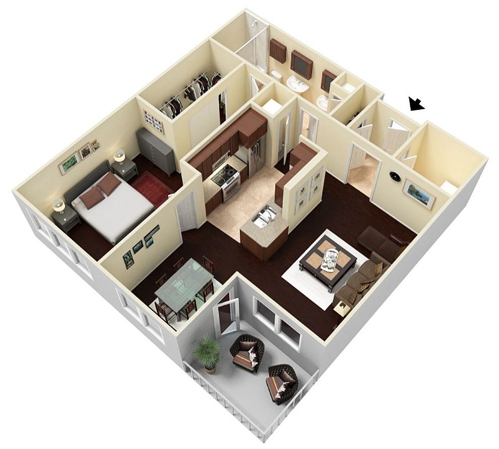 Floorplan diagram for Durham I Midrise, showing 1 bedroom