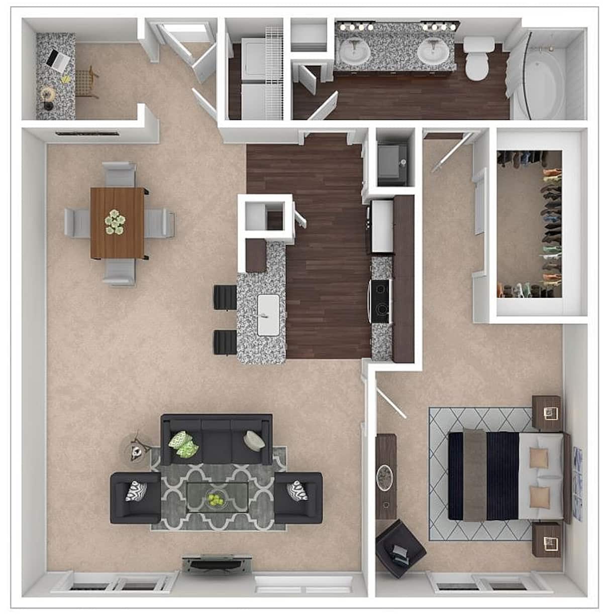 Floorplan diagram for Durham II Midrise, showing 1 bedroom