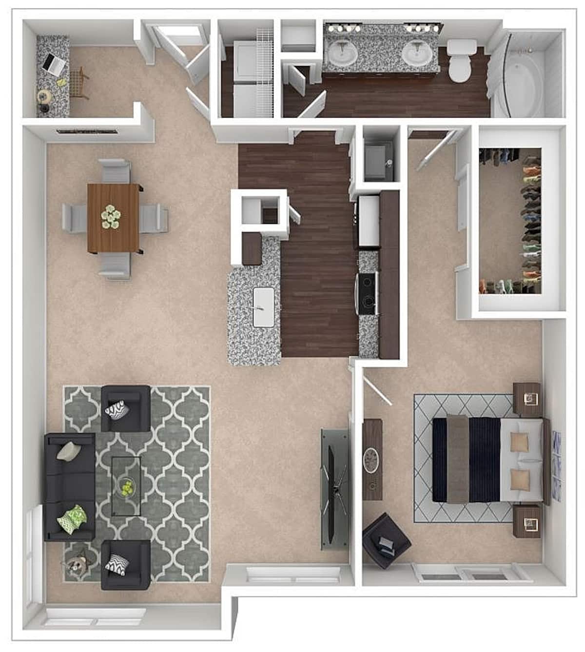 Floorplan diagram for Durham III Midrise, showing 1 bedroom