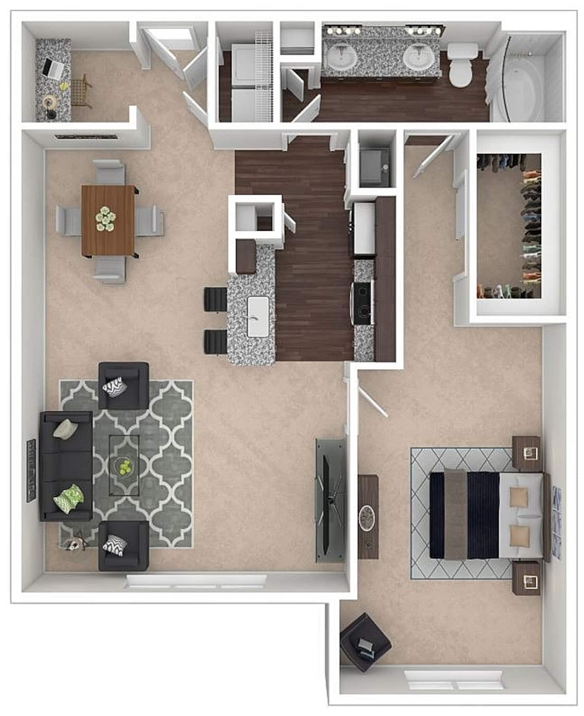 Floorplan diagram for Durham IV Midrise, showing 1 bedroom