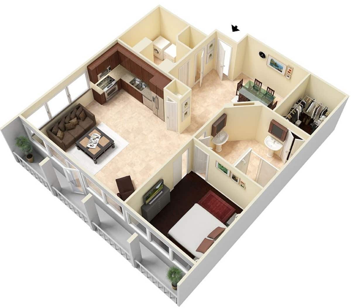 Floorplan diagram for Tanglewood Tower, showing 1 bedroom