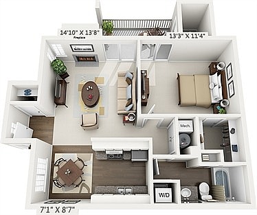 Floorplan diagram for Aspen Premium Plus, showing 1 bedroom