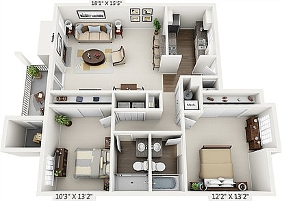 Floorplan diagram for Cottonwood Premium Plus, showing 2 bedroom