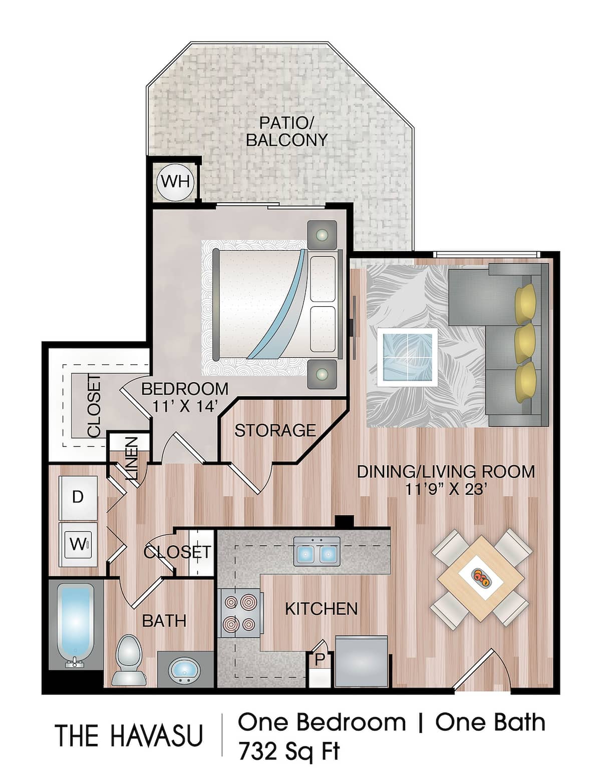 Floorplan diagram for The Havasu - Premium Plus, showing 1 bedroom
