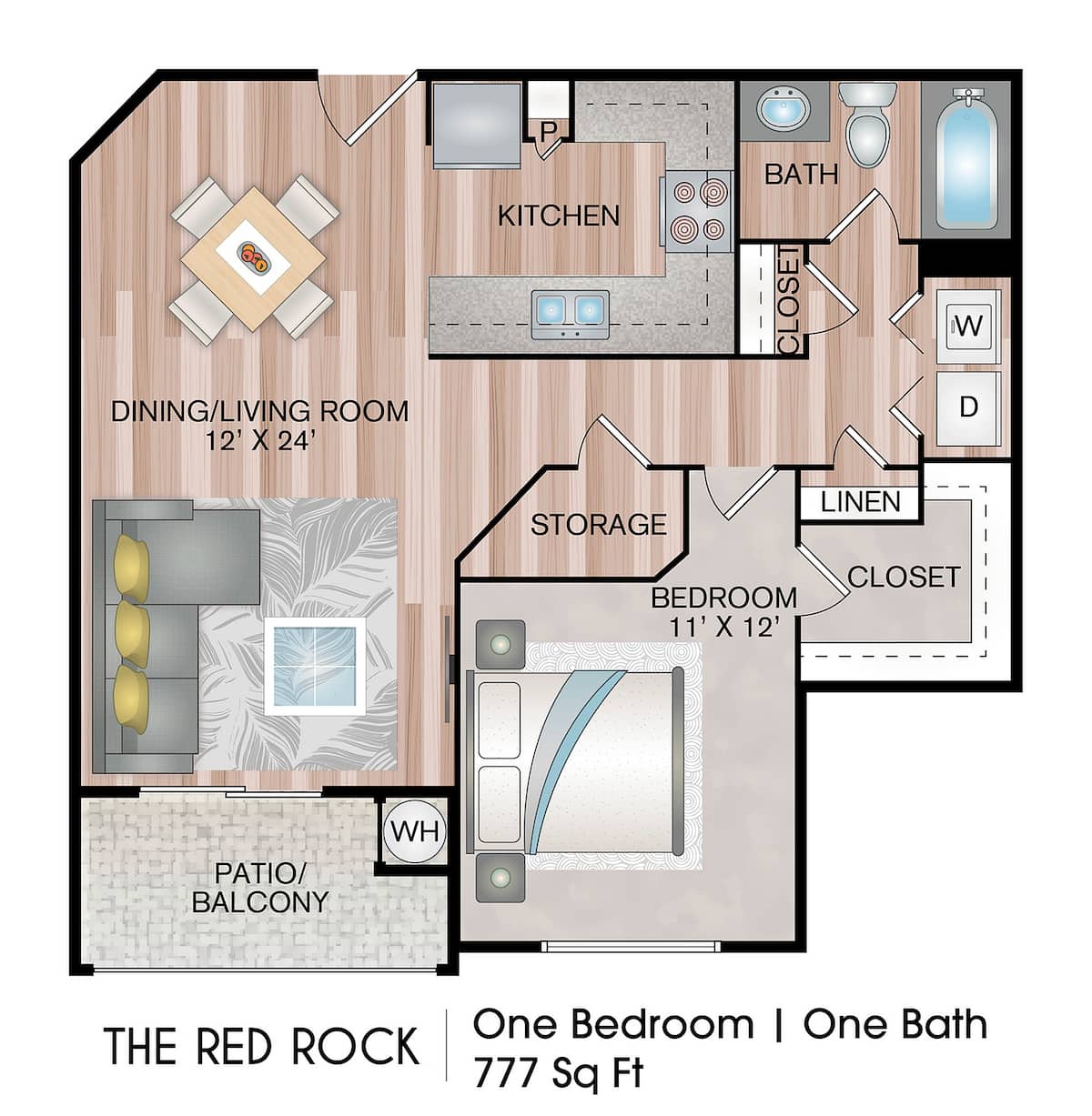 Floorplan diagram for The Red Rock - Premium Plus, showing 1 bedroom