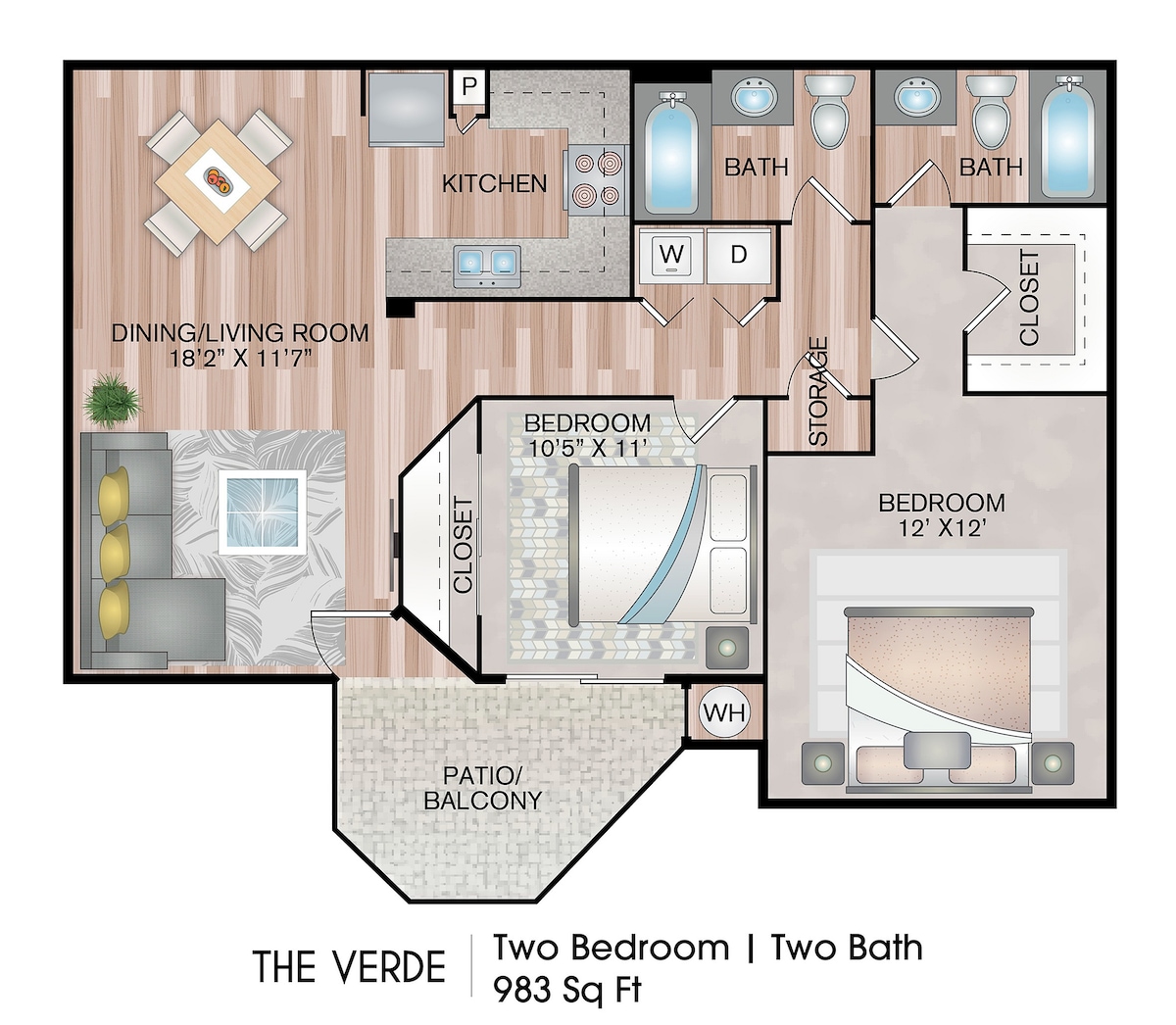 แบบแปลนห้อง The Verde - Premium Plus แสดง2 ห้องนอน