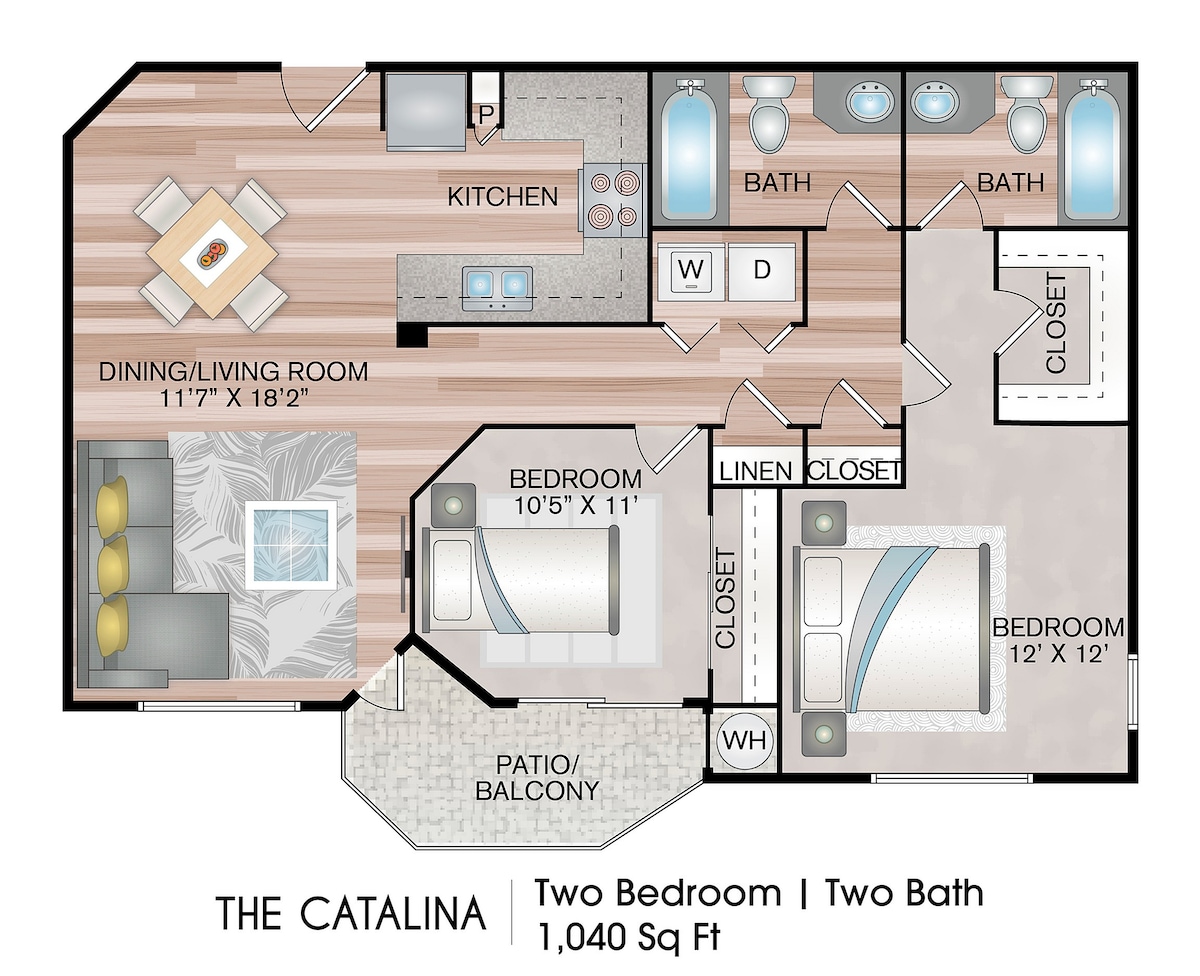 แบบแปลนห้อง The Catalina - Premium Plus แสดง2 ห้องนอน