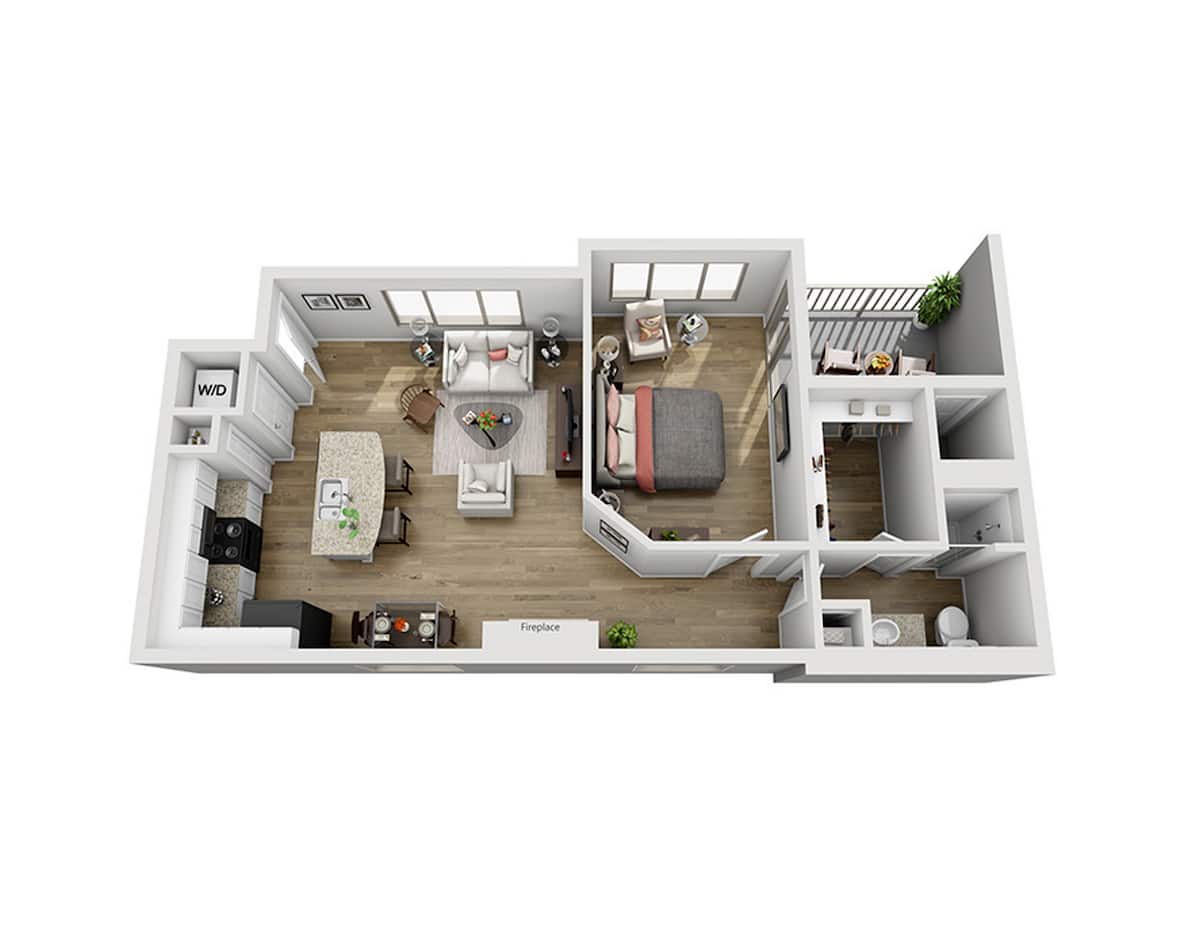 Floorplan diagram for Prickly Pear, showing 1 bedroom