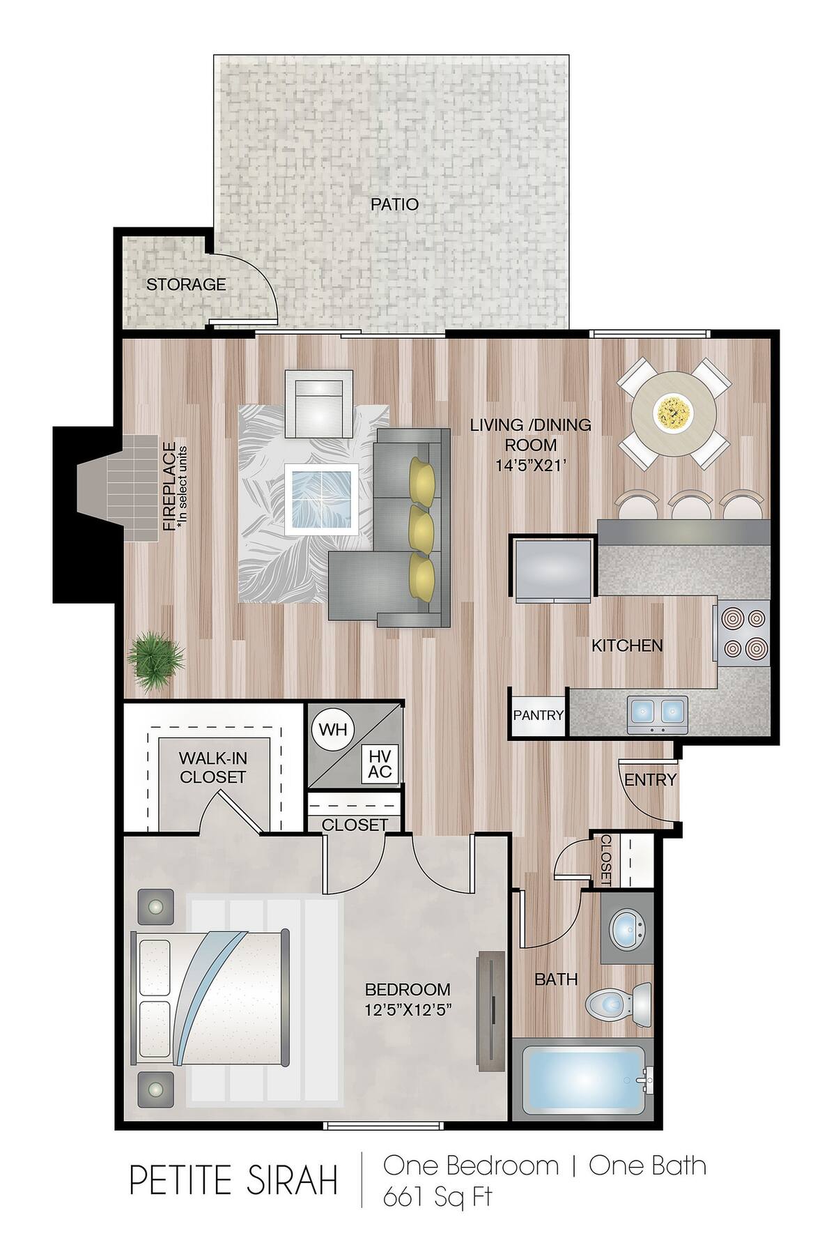 Floorplan diagram for Petite Sirah, showing 1 bedroom