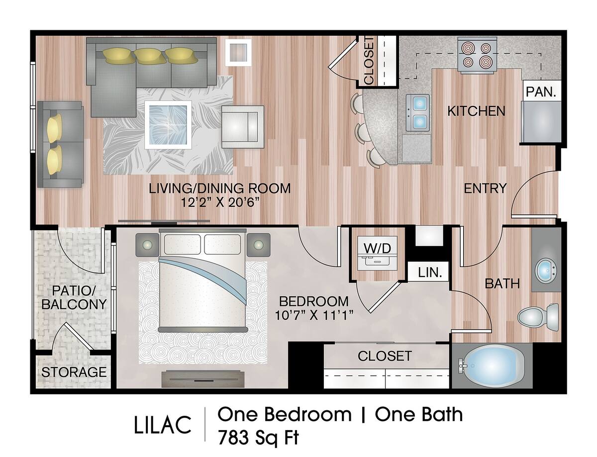 Floorplan diagram for Lilac, showing 1 bedroom