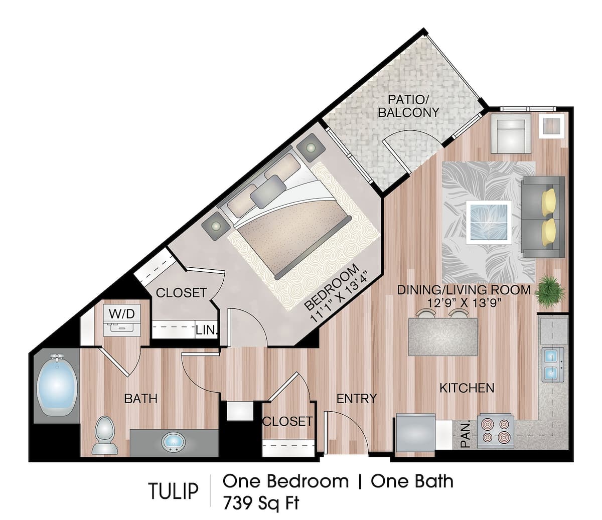 Floorplan diagram for Tulip, showing 1 bedroom