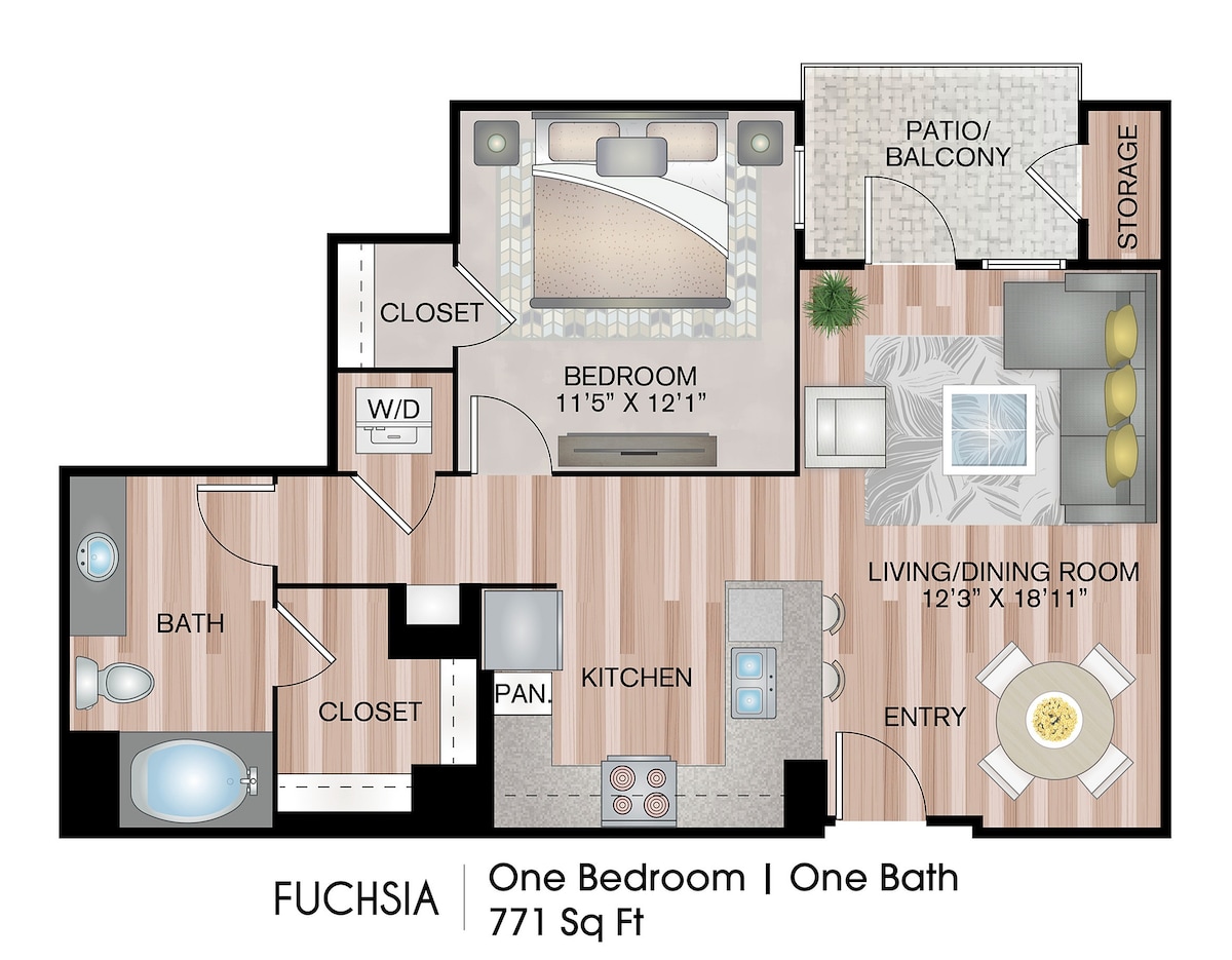Floorplan diagram for Fuchsia, showing 1 bedroom