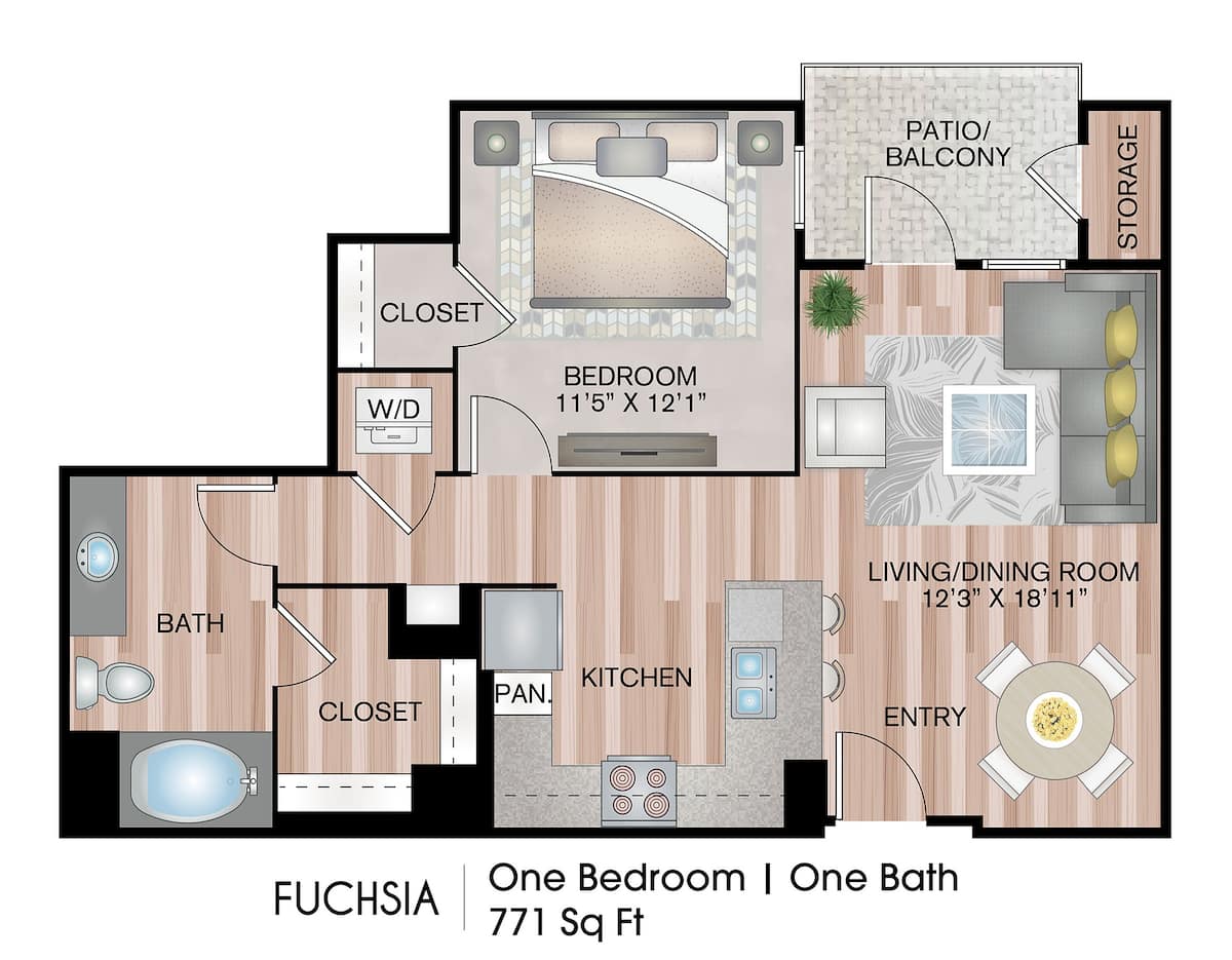 Floorplan diagram for Fuchsia, showing 1 bedroom