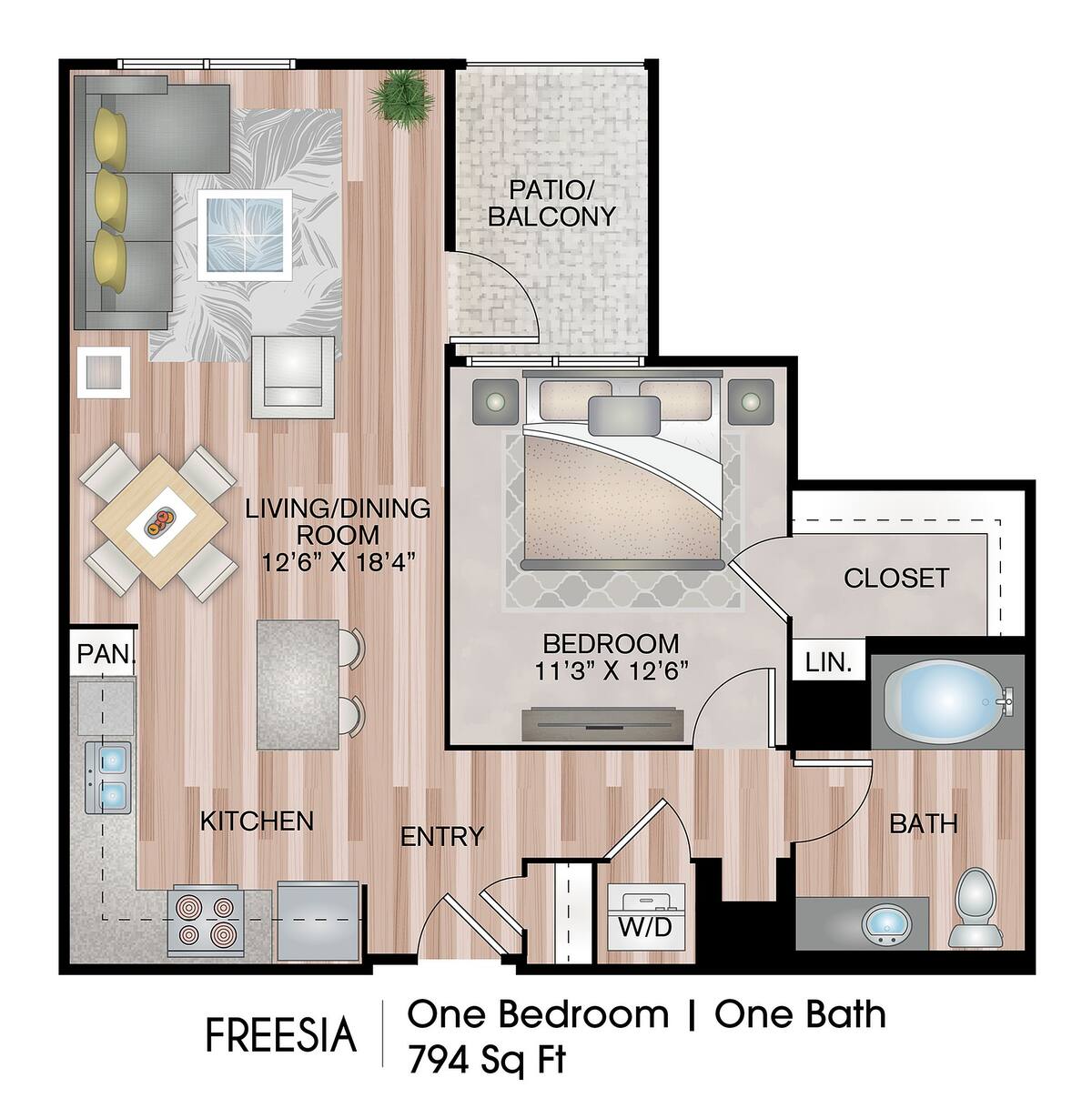 Floorplan diagram for Freesia, showing 1 bedroom