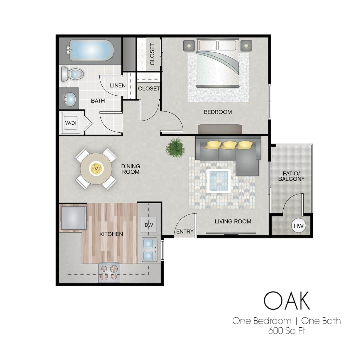 Floorplan diagram for Oak Deluxe, showing 1 bedroom