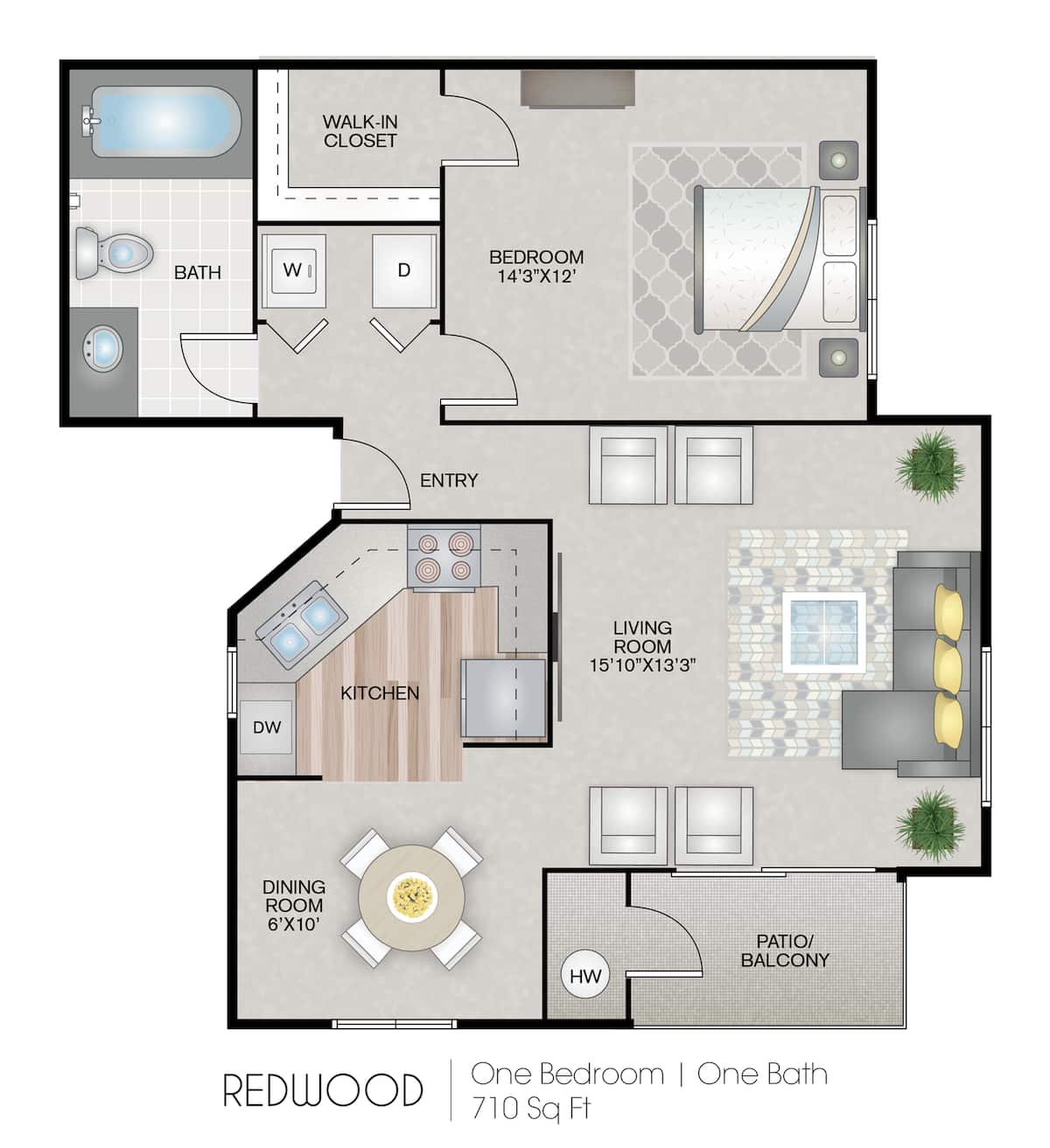 Floorplan diagram for Redwood Premium Plus, showing 1 bedroom