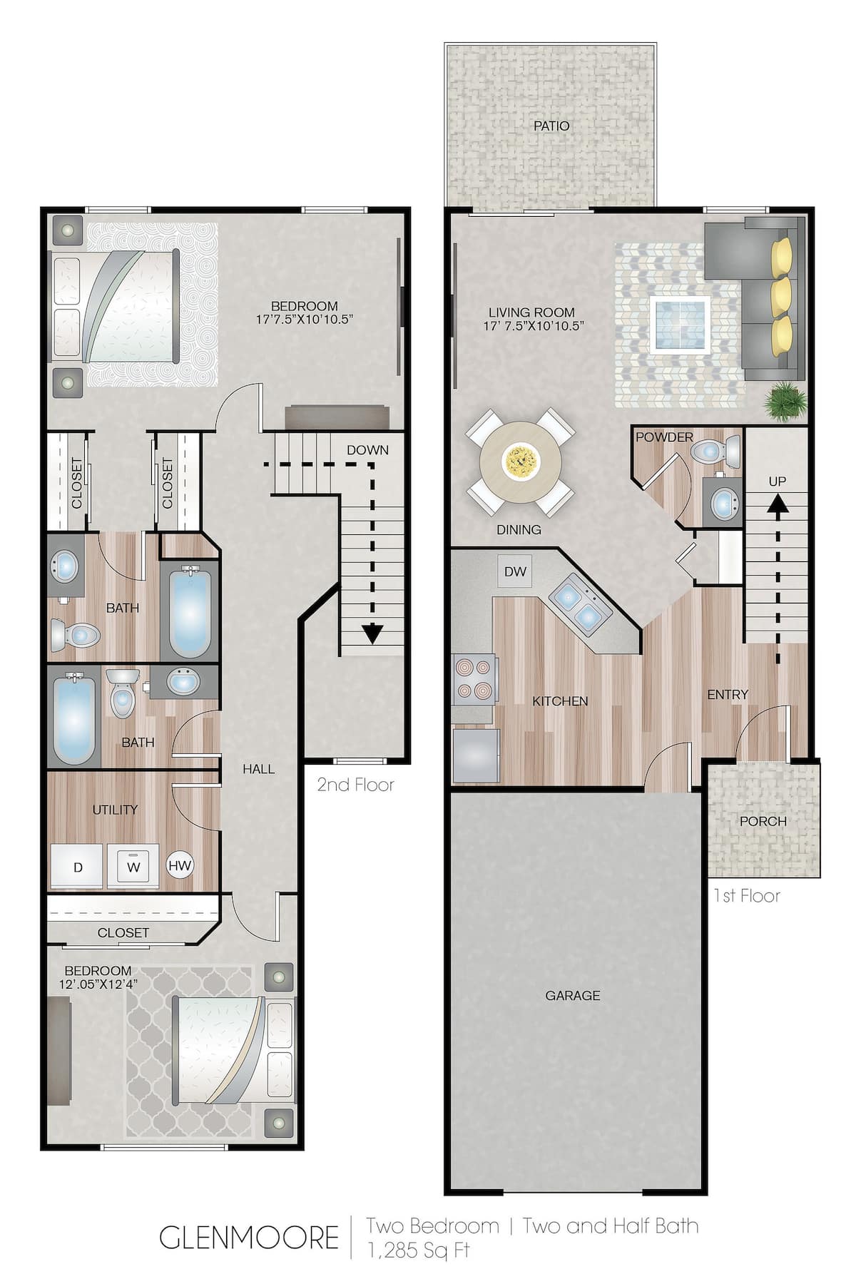 Floorplan diagram for Glenmoor, showing 2 bedroom