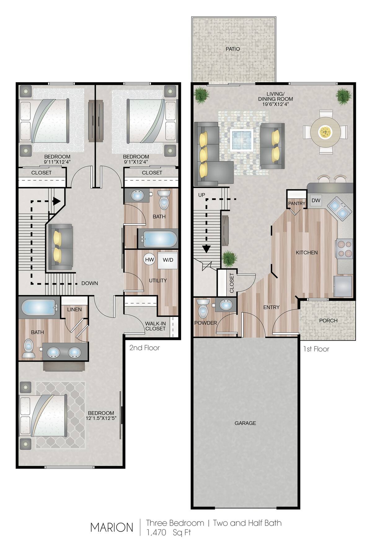 Floorplan diagram for Marion, showing 3 bedroom