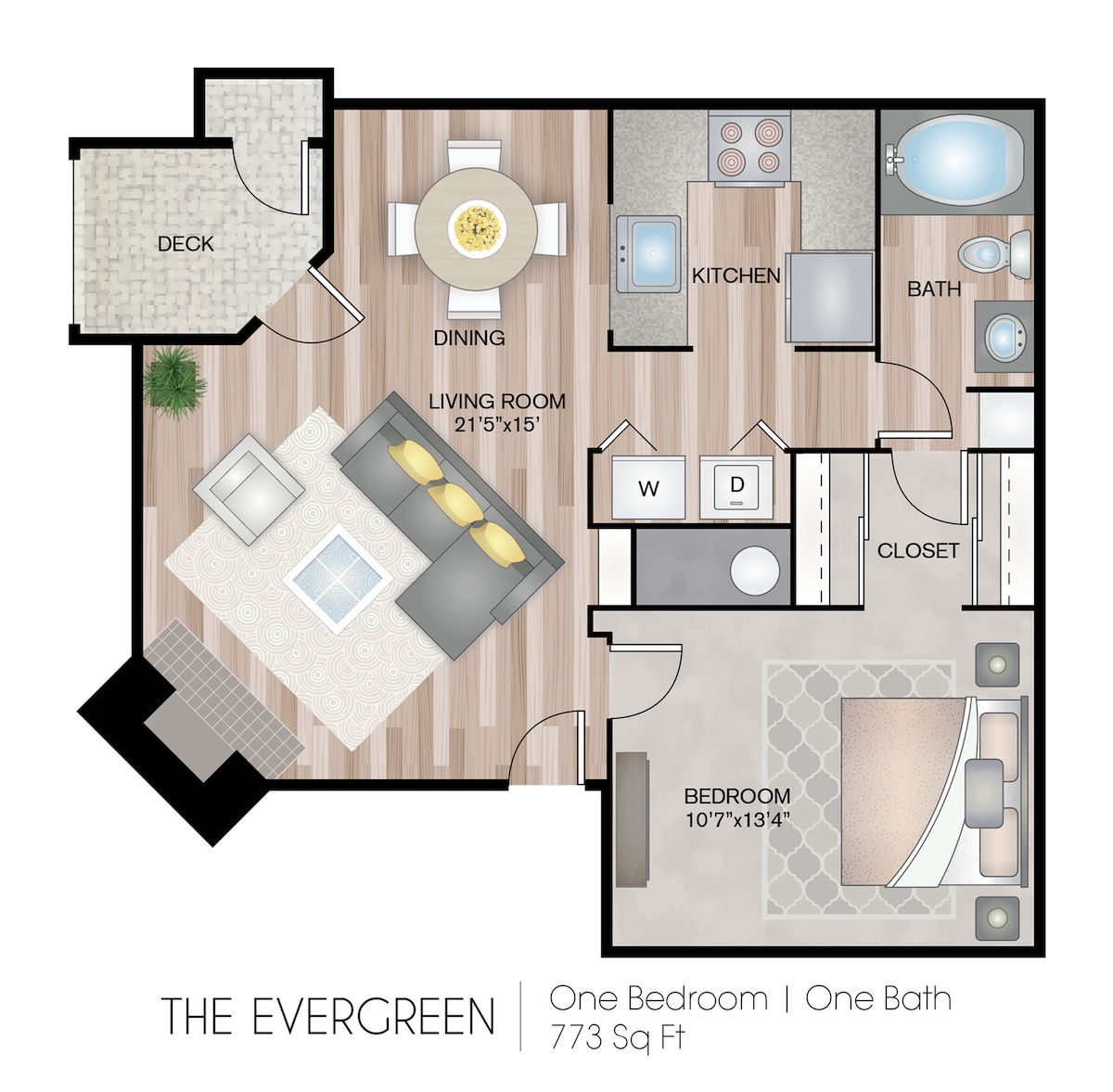 Floorplan diagram for The Evergreen, showing 1 bedroom