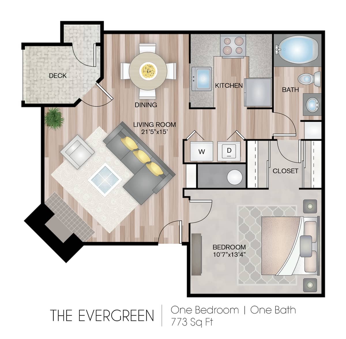 Floorplan diagram for The Evergreen, showing 1 bedroom
