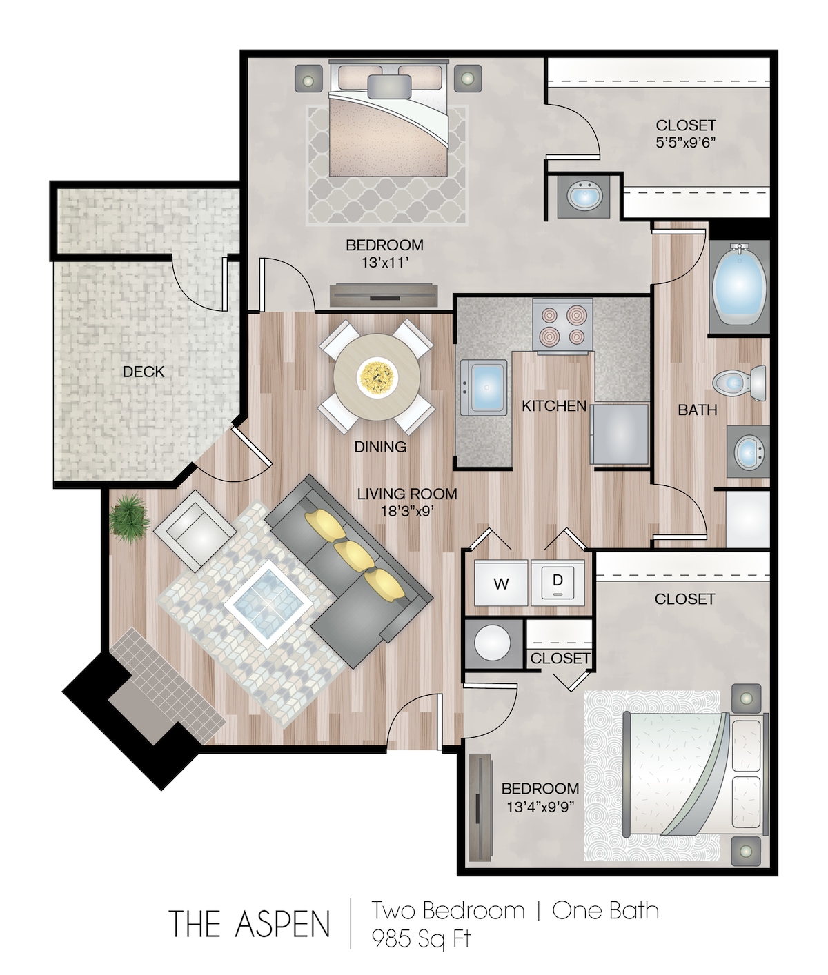 Floorplan diagram for The Aspen, showing 2 bedroom