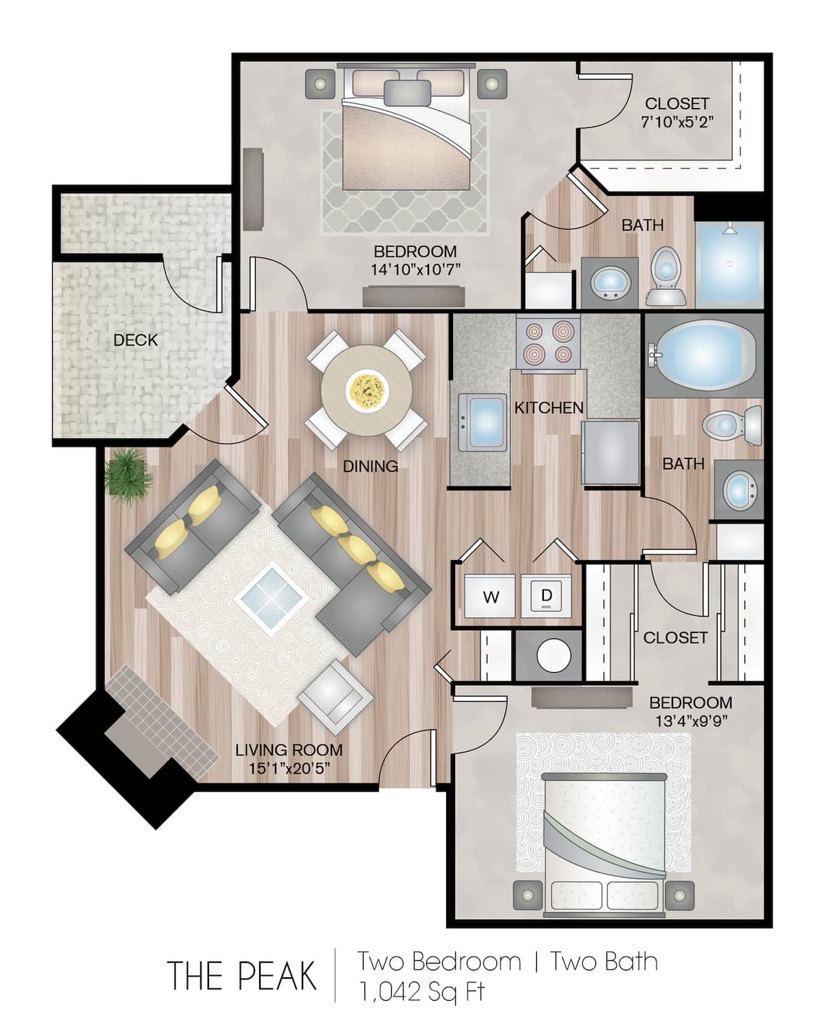Floorplan diagram for The Peak, showing 2 bedroom