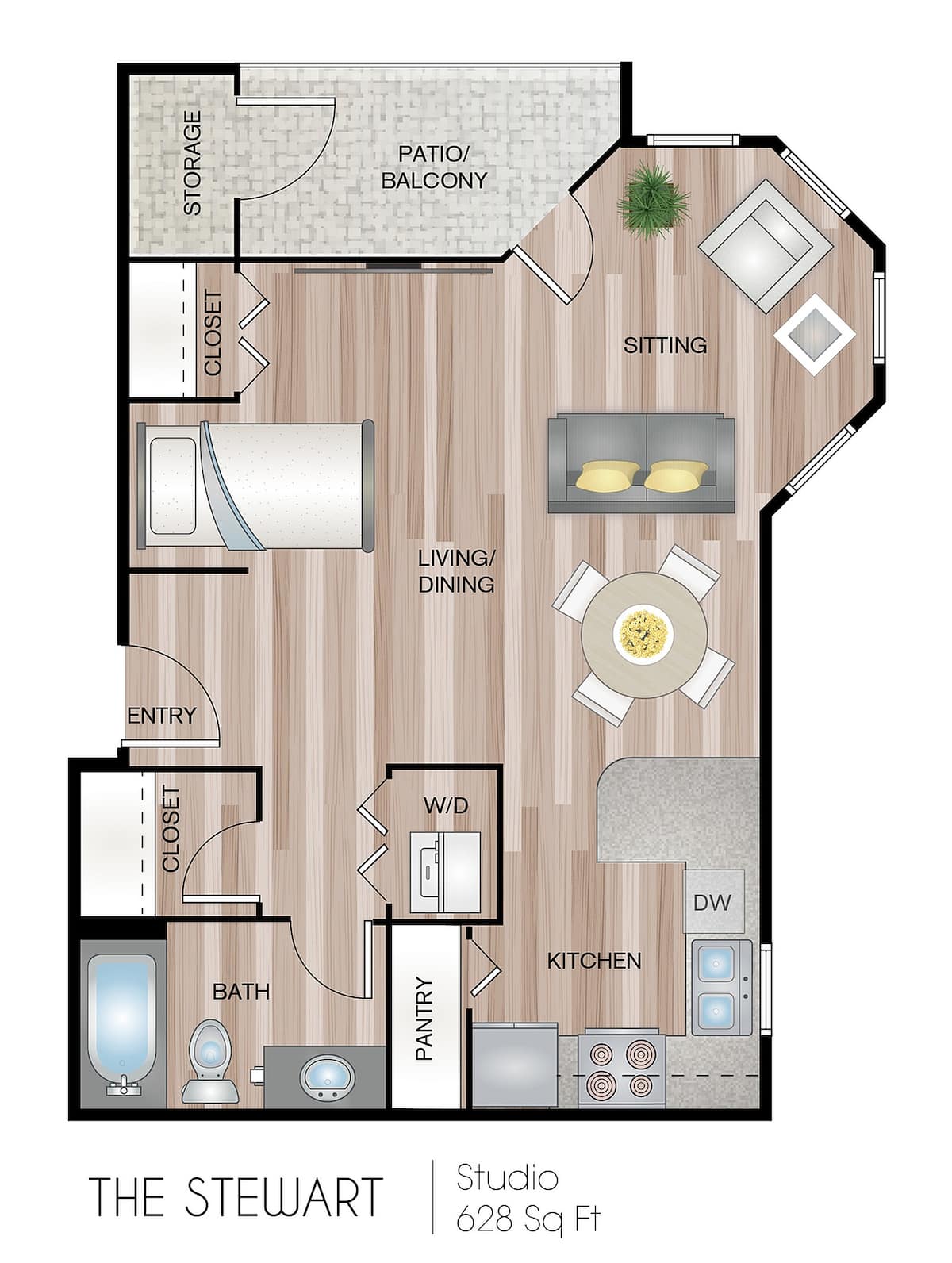 Floorplan diagram for The Stewart, showing Studio